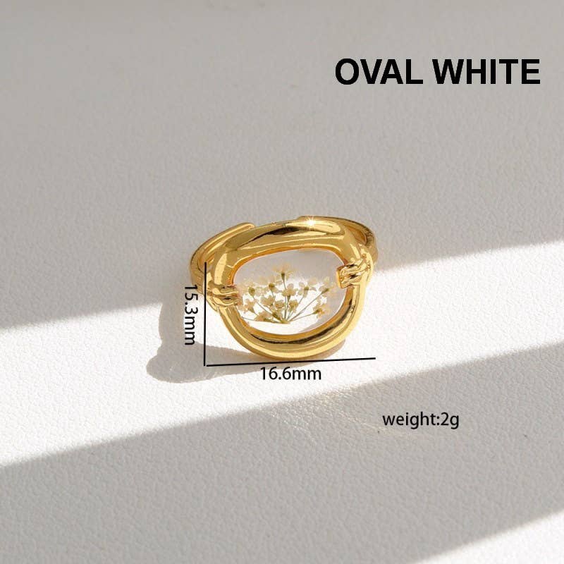 18K STAINLESS STEEL TARNISH FREE FLORAL RINGS | 40R104: OVAL WHITE