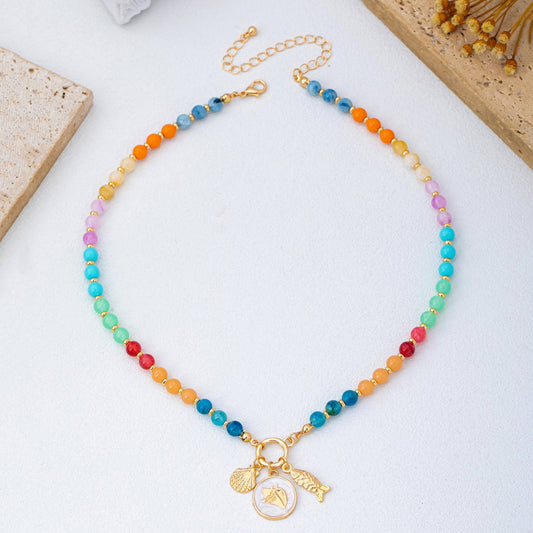 Rainbow Beaded Nautical Charm Necklace | 80N92952: Gold