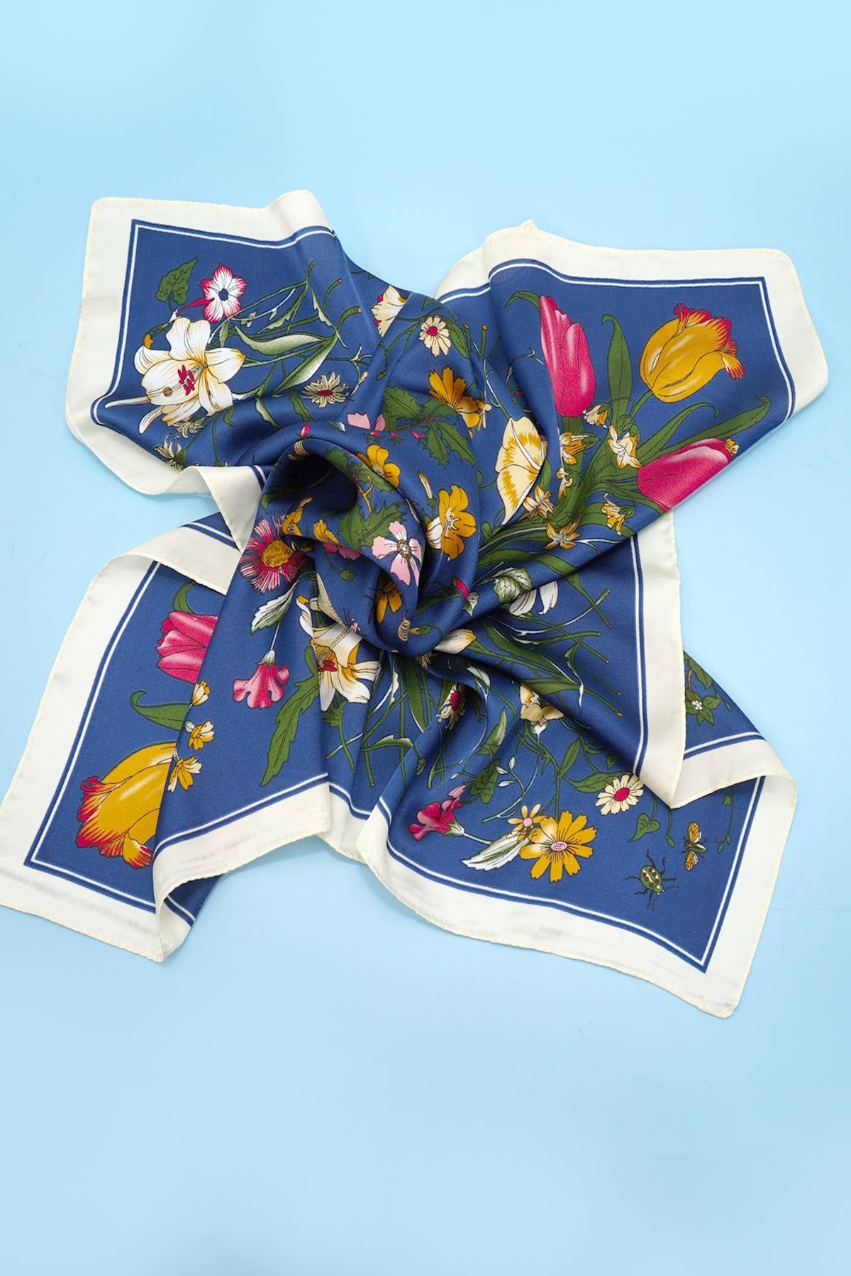 LARGE FLORAL PRINT BANDANA SCARF | 40SC655: NAVY