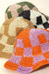 Straw Braided Checkered Bucket Hat: OR