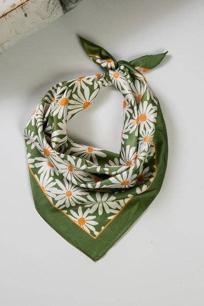 FLOWER SILKY FEEL BANDANA SCARF | 21SC353GRN: GREEN
