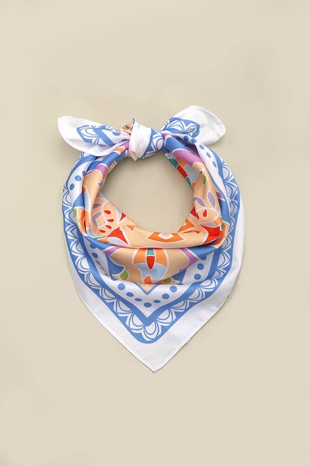 TRIBAL PRINT SILKY FEEL BANDANA SCARF | 40SC614: Blue