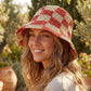 Straw Braided Checkered Bucket Hat: OR