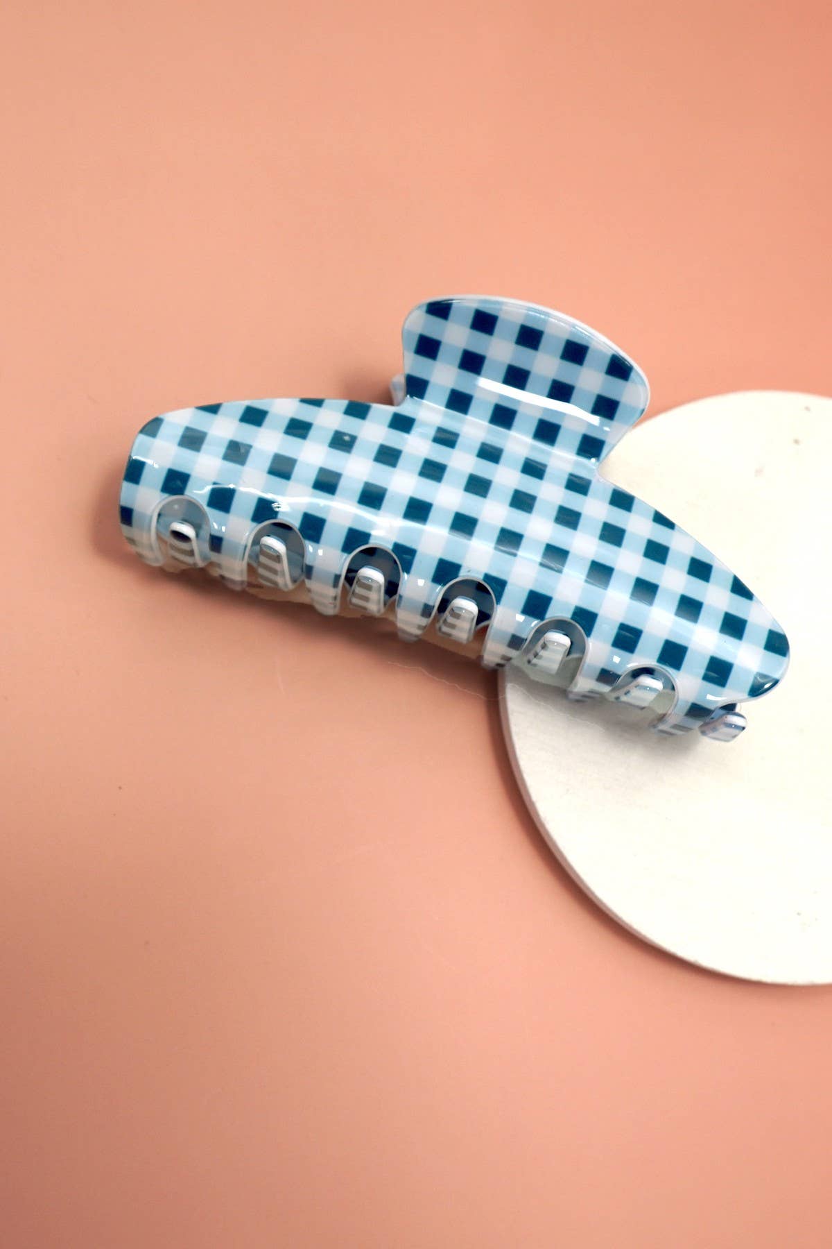 JUMBO STRIPE PLAID OVAL HAIR CLAW CLIPS | 40H1020: POLKA DOT BROWN