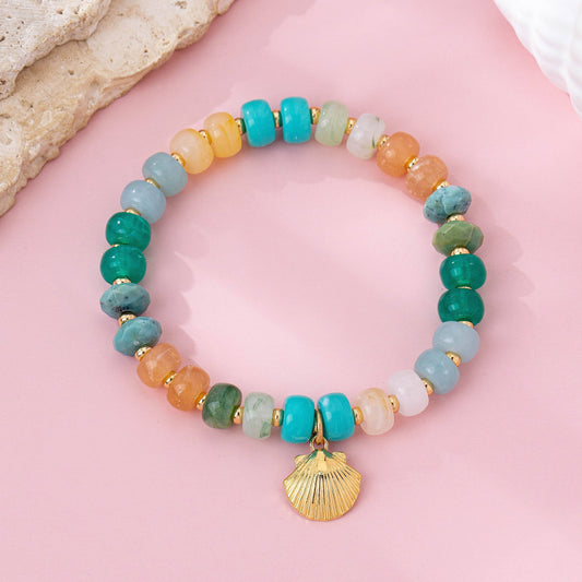 Earth Tone Beaded Shell Bracelet | 80B1698: Gold