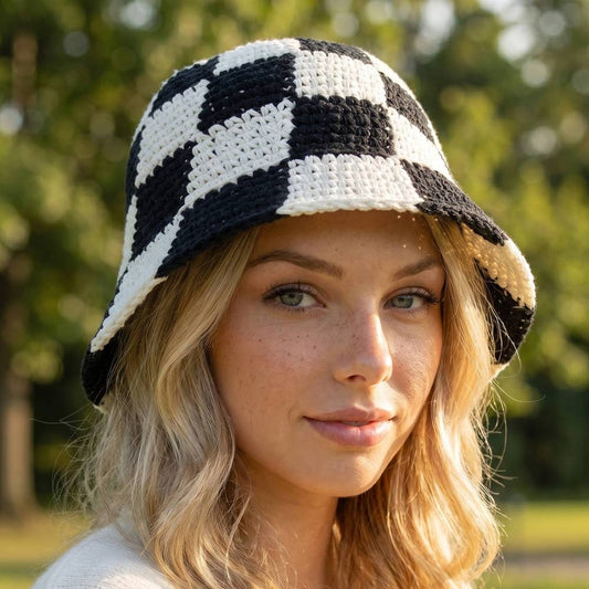 Chunky Crochet Checkered Bucket Hat: BK