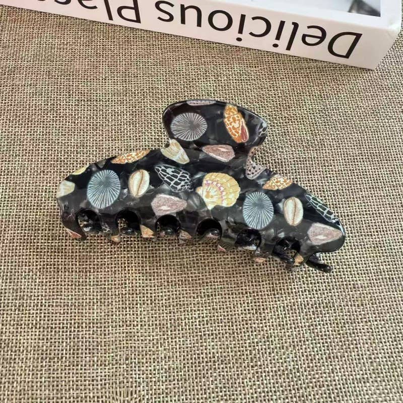 Jumbo Floral Seashell Hair Claw Clips | 40H1123: Black