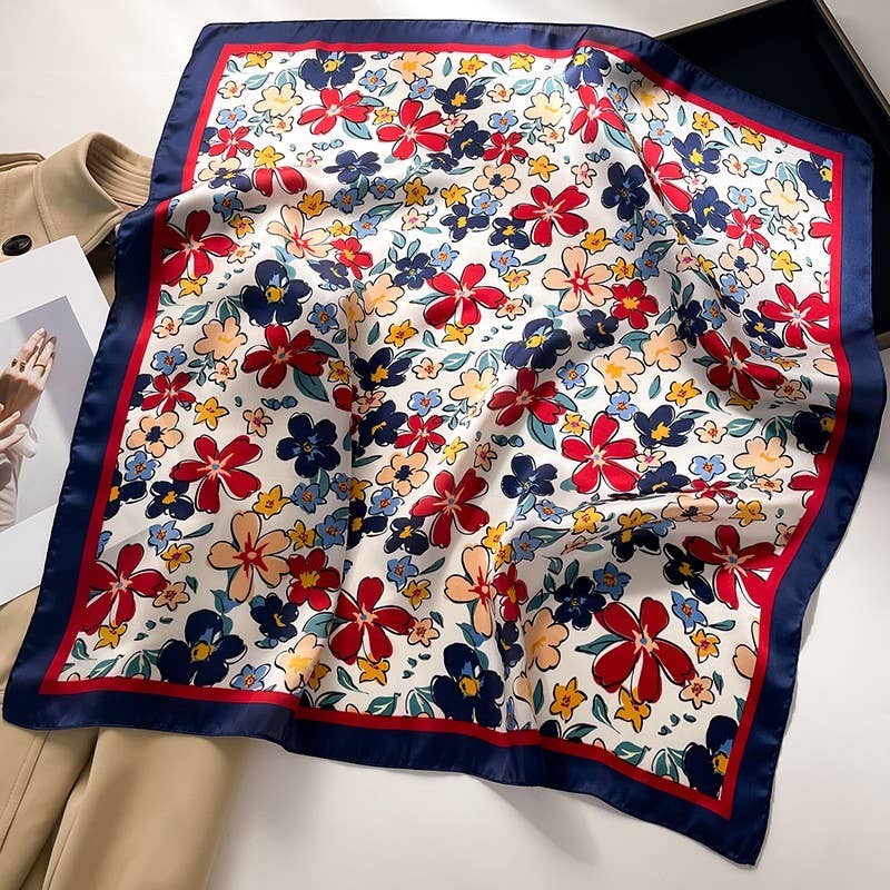 LARGE FLORAL PRINT BANDANA SCARF | 40SC652: NAVY