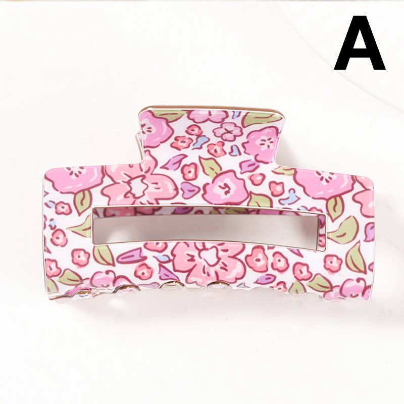 JUMBO FLORAL RECTANGLE HAIR CLAW CLIPS | 40H936: C