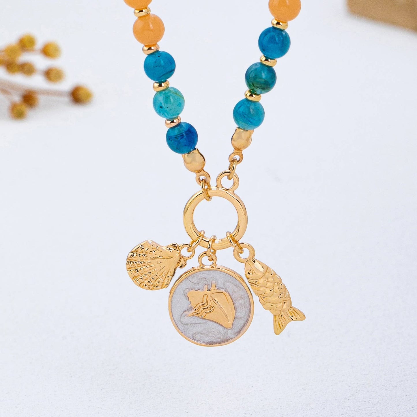Rainbow Beaded Nautical Charm Necklace | 80N92952: Gold