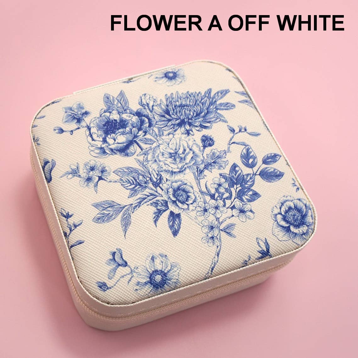 DESIGNED JEWELRY ORGANIZER TRAVEL BOX CASE | 40P566: FLOWER C OFF WHITE