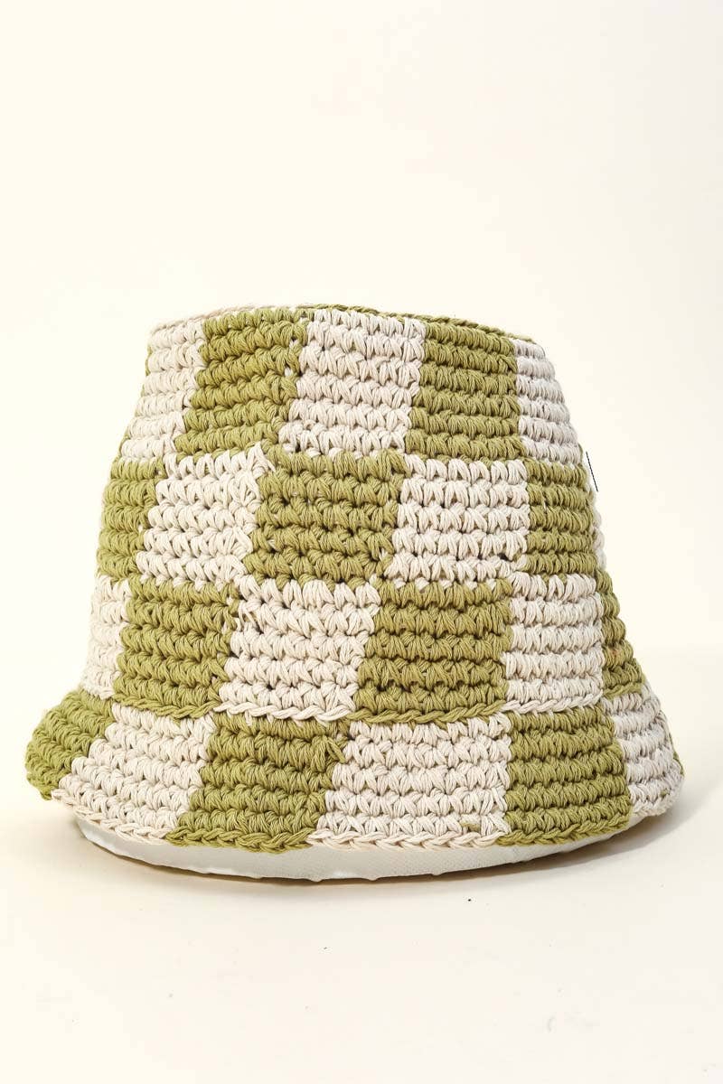 Chunky Crochet Checkered Bucket Hat: BK