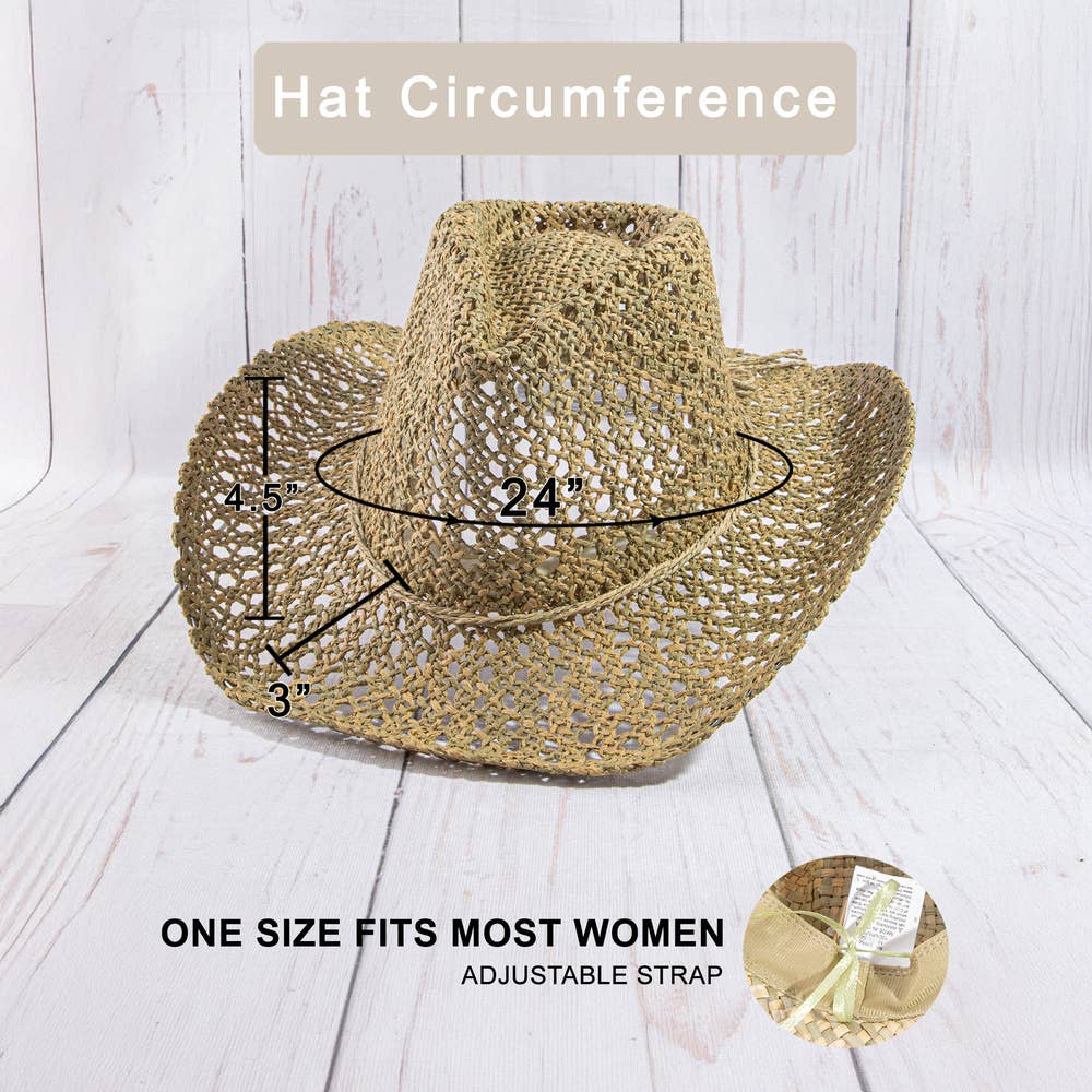 Seagrass Crochet Weave Cowboy Hat With Cord Band: NA