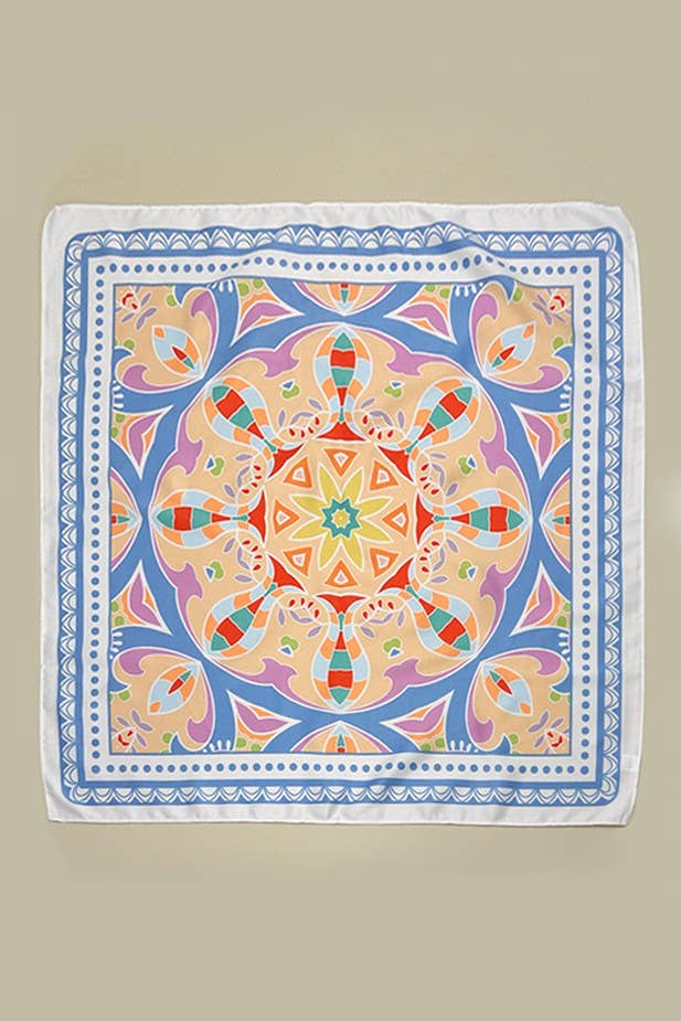 TRIBAL PRINT SILKY FEEL BANDANA SCARF | 40SC614: Blue