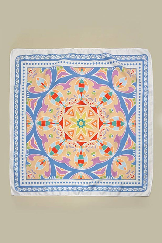 TRIBAL PRINT SILKY FEEL BANDANA SCARF | 40SC614: Blue