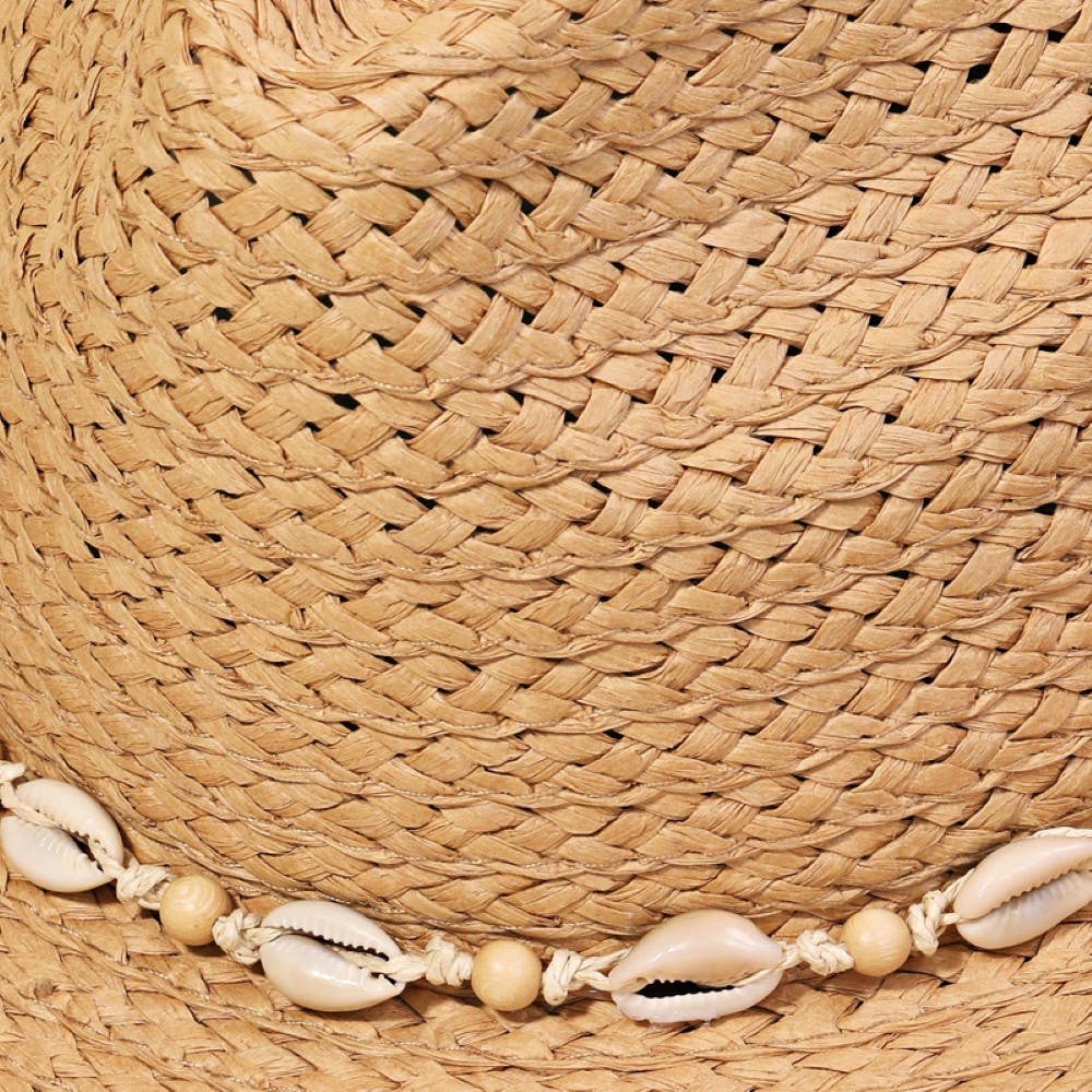 Cowrie Shell Straw Braided Cowboy Hat: KA