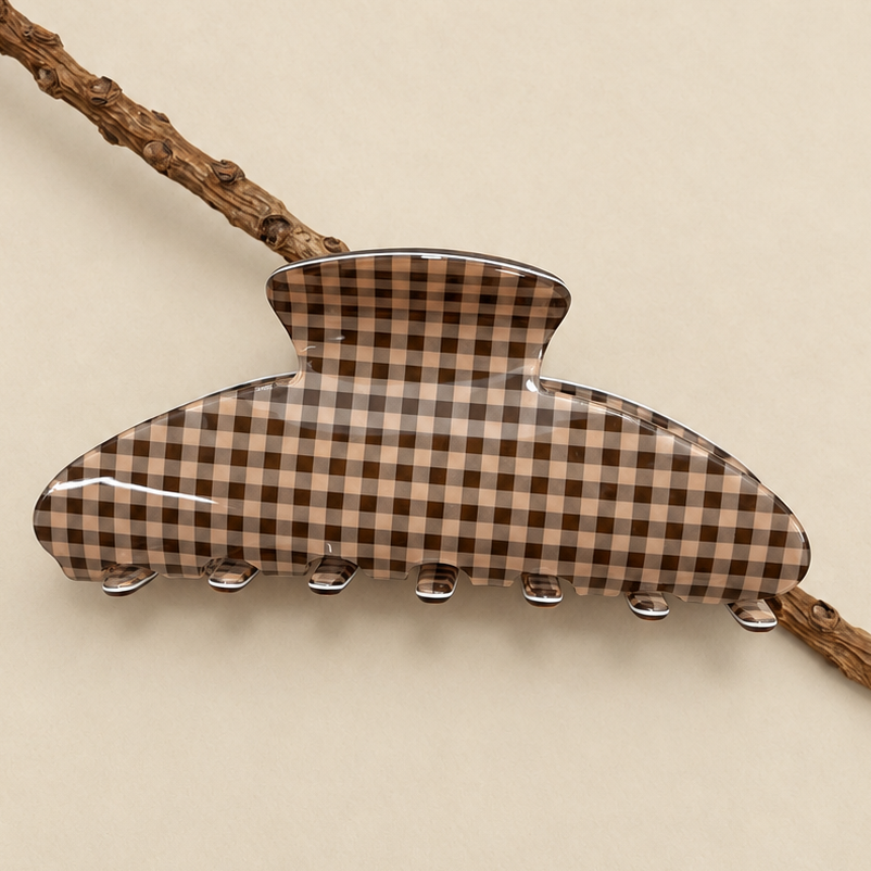 JUMBO STRIPE PLAID OVAL HAIR CLAW CLIPS | 40H1020: PLAID RED