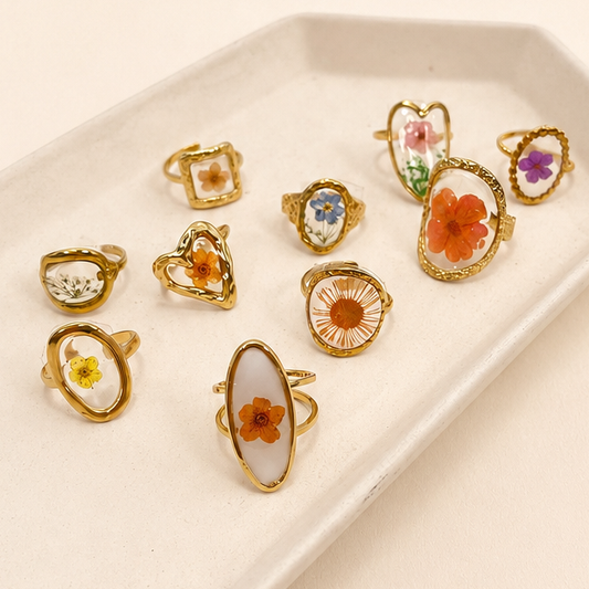 18K STAINLESS STEEL TARNISH FREE FLORAL RINGS | 40R104: OVAL YELLOW