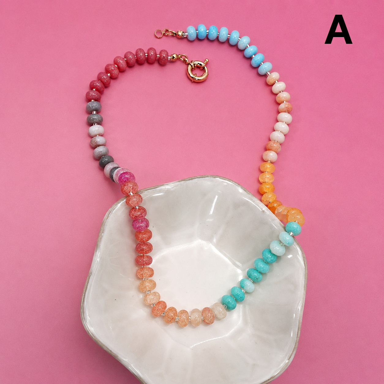 Natural Stone Semi-Precious Glass Mixed Necklace | 40NK9659: A