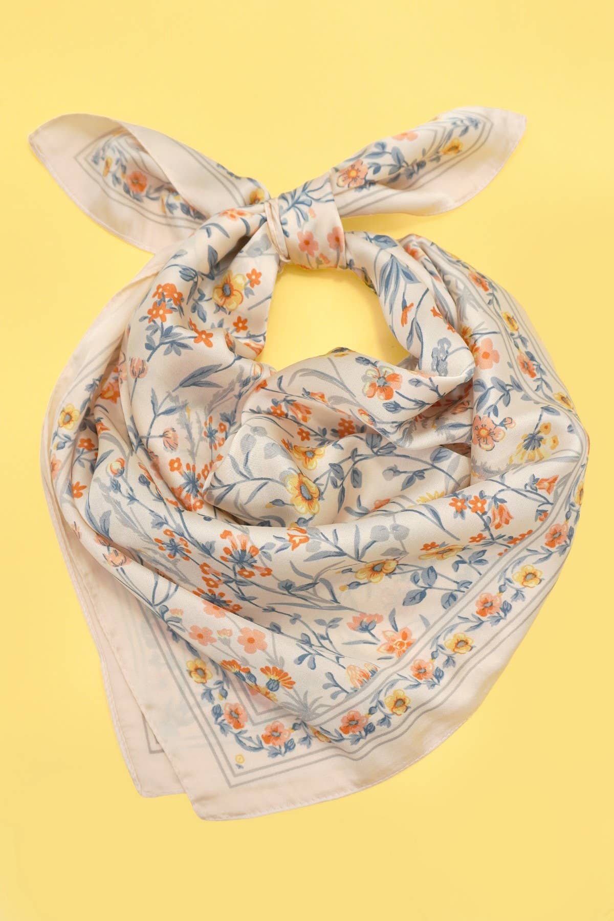 Floral Flower Silk Finish Bandana Scarf | 40SC729: BEIGE