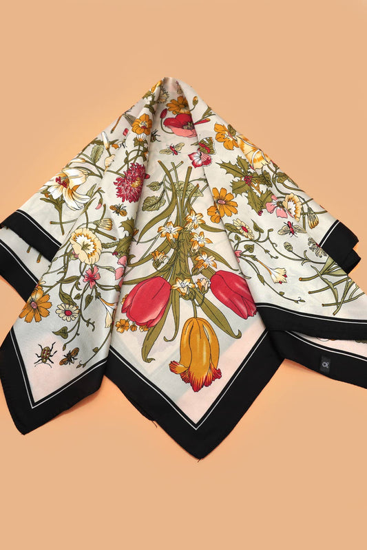LARGE FLORAL PRINT BANDANA SCARF | 40SC655: NAVY